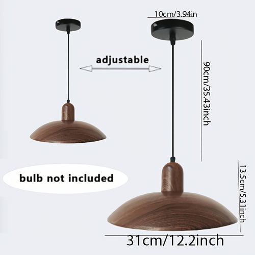 Candeeiro Moderno Minimalista, Pendente em Cúpula, Candeeiro Esférico Industrial em Ferro, Característica de Grão de Madeira Retro, Adequado para Luminárias de Ilha de Cozinha, Candeeiro Suspenso para Teto de Mesa de Jantar de Quarto