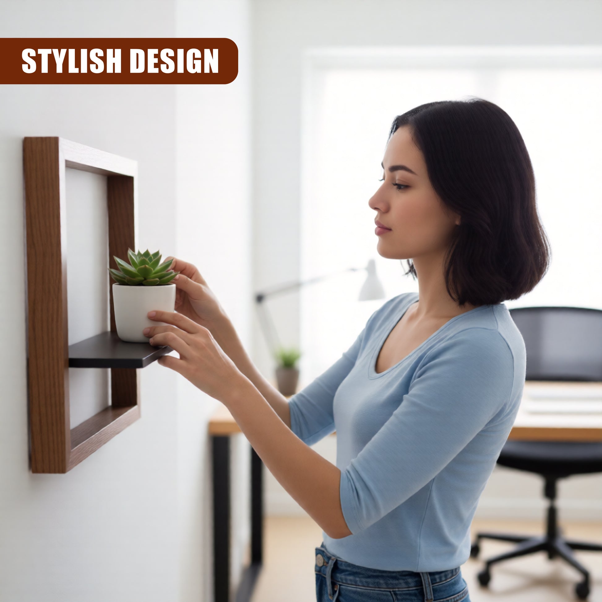 GEEZY Prateleira de Parede Flutuante Quadrada em Madeira 30cm - Caixa 3D Castanha e Preta para Fotos, Plantas e Decoração - Cubo de Exibição Moderno Montado na Parede para Escritório em Casa e Sala de Estar