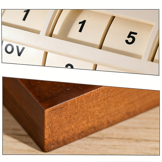 Um Ornamento de Calendário de Aba de Madeira Criativo Personalizável. O Calendário Pode Ser Virado Manualmente para Mudar a Data, o Dia da Semana e o Mês, e Também Tem Funções de Gestão de Tempo de Secretária e Memo. Adequado para Escritórios, Escritórios