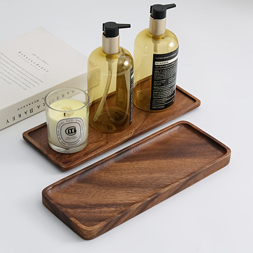 Bandeja Retangular de Nogueira Natural 1 | Prateleira de Armazenamento Retangular Oval Grande de 29,97 cm para Banheiro/Pia, Grão de Madeira Natural Polido, Design Minimalista, Presente de Natal