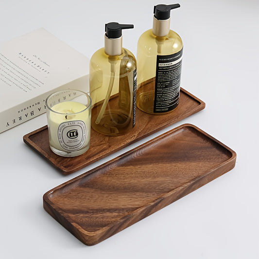 Bandeja Retangular de Nogueira Natural 1 | Prateleira de Armazenamento Retangular Oval Grande de 29,97 cm para Banheiro/Pia, Grão de Madeira Natural Polido, Design Minimalista, Presente de Natal