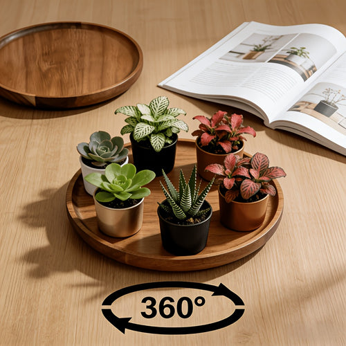 Bandeja Giratória 360° de Madeira Maciça Adequada para Suculentas e Plantas em Vaso, Suporte de Flores Giratório de Madeira com Base Antiderrapante, Base Redonda de Exibição de Plantas Compatível com Varanda, Mesa, para Jiboia, Costela-de-Adão, Cacto, Sem Contato com Alimentos