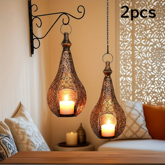 2 Peças de Suportes para Velas Lanterna Marroquina - Elegantes Castiçais de Ferro Forjado com Padrões Intrincados de Treliça, Compatíveis para Decoração de Natal, Diwali, Ramadã, Eid - Lanterna Marroquina Durável para Casa e Jardim (Velas Não Incluídas)