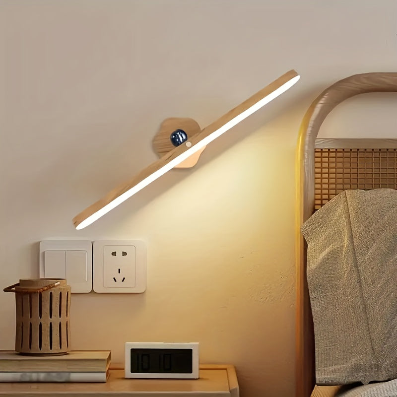 1pc Fita LED Recarregável com Lâmpada Rotativa com Textura de Madeira, Controlo Tátil de Regulação de Três Níveis, Luz de Toucador, Fita de Luz Magnética Adequada para Casa de Banho, Sala de Estar e Quarto, Cozinha, Roupeiro, Cabeceira