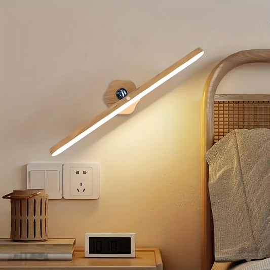 1pc Fita LED Recarregável com Lâmpada Rotativa com Textura de Madeira, Controlo Tátil de Regulação de Três Níveis, Luz de Toucador, Fita de Luz Magnética Adequada para Casa de Banho, Sala de Estar e Quarto, Cozinha, Roupeiro, Cabeceira