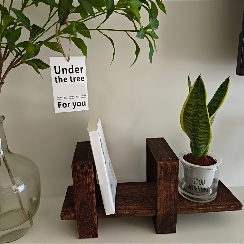 Organizador de Mesa de Madeira Ajustável e Extensível - Prateleira Expansível com Braços e Prateleiras Extensíveis, Suporte para Estante Economizando Espaço para Escritório em Casa, Compatível com Livros, Plantas, Diários, Relógios (Madeira Natural)