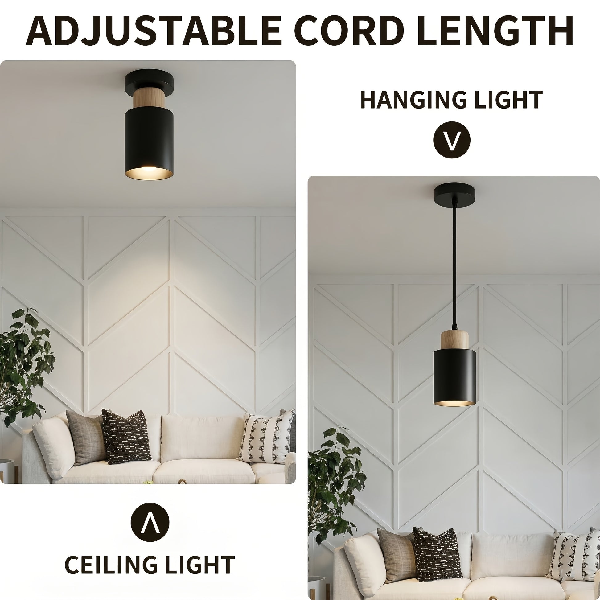 Luminária de Pêndulo Estilo Casa de Campo Moderna, Luminária Preta Fosca, Luminária de Pêndulo Cilíndrica de Metal e Madeira com Veios Vintage, Altura Ajustável, Base E27, Luminária Suspensa Elegante Adequada para Cozinha, Mesa de Jantar, Quarto, Lâmpada Não Inclusa