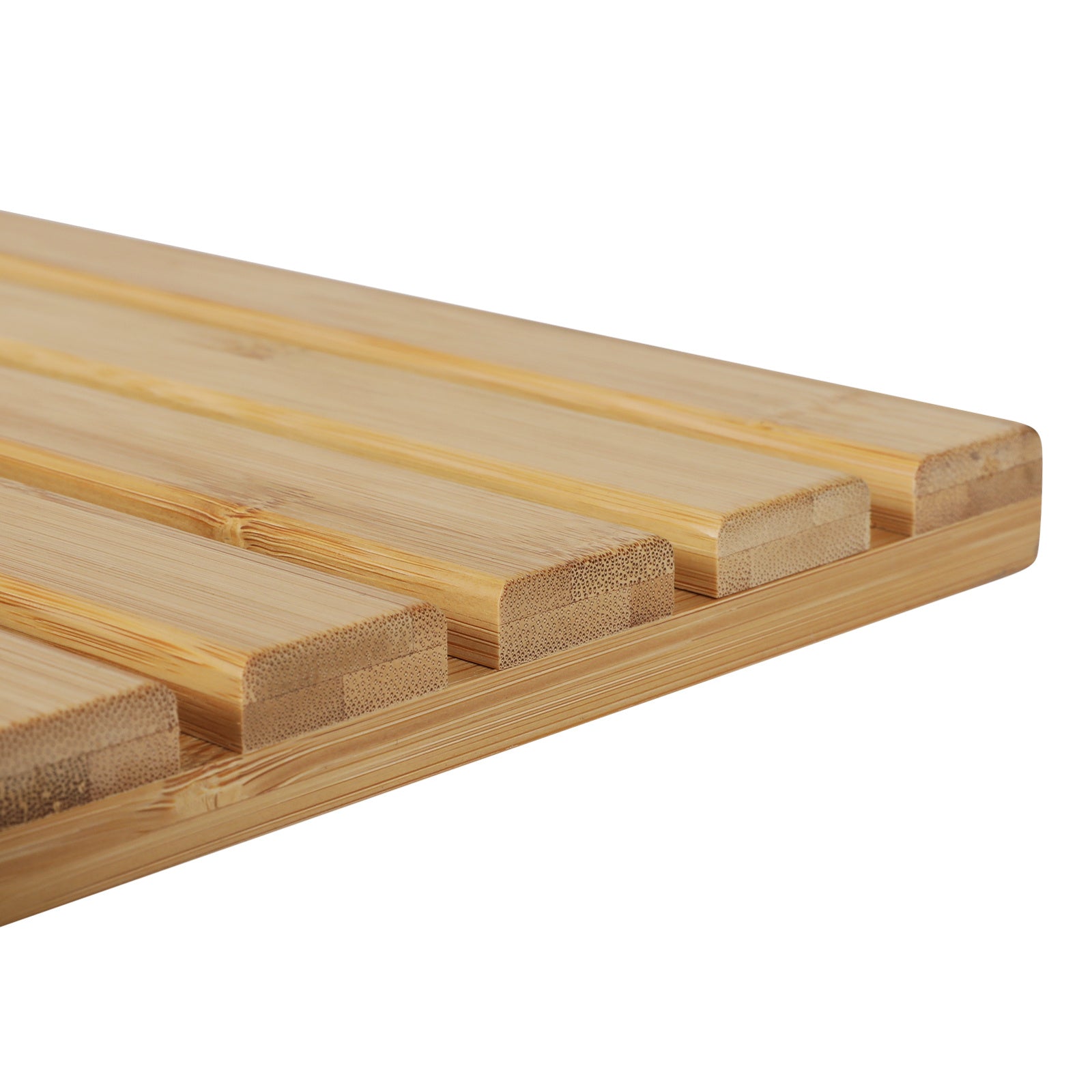 Tapete de Banho Retangular Levede em Bambu com Ripas, Tapete de Chuveiro Antiderrapante em Bambu Natural, Drenagem Rápida e Fácil de Limpar, Sem Montagem para Banheiro, Entrada e Uso Interno, 53x37x3 cm