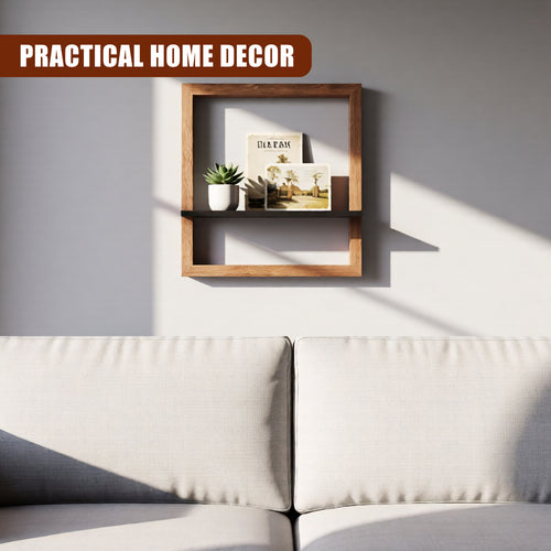 GEEZY Prateleira de Parede Flutuante Quadrada em Madeira 30cm - Caixa 3D Castanha e Preta para Fotos, Plantas e Decoração - Cubo de Exibição Moderno Montado na Parede para Escritório em Casa e Sala de Estar