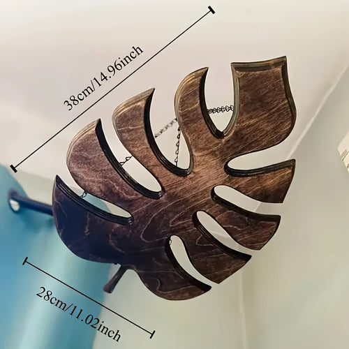 Suporte de Parede para Taças de Vinho em Formato de Folha de Ginkgo - Design Elegante e Economizador de Espaço com Corrente de Metal, Segura 6 Taças, Estilo Rústico Moderno para Decoração de Cozinha e Sala de Jantar, Armazenamento para Bar em Casa, Padrão de Folha de Ginkgo, Construção em Madeira e