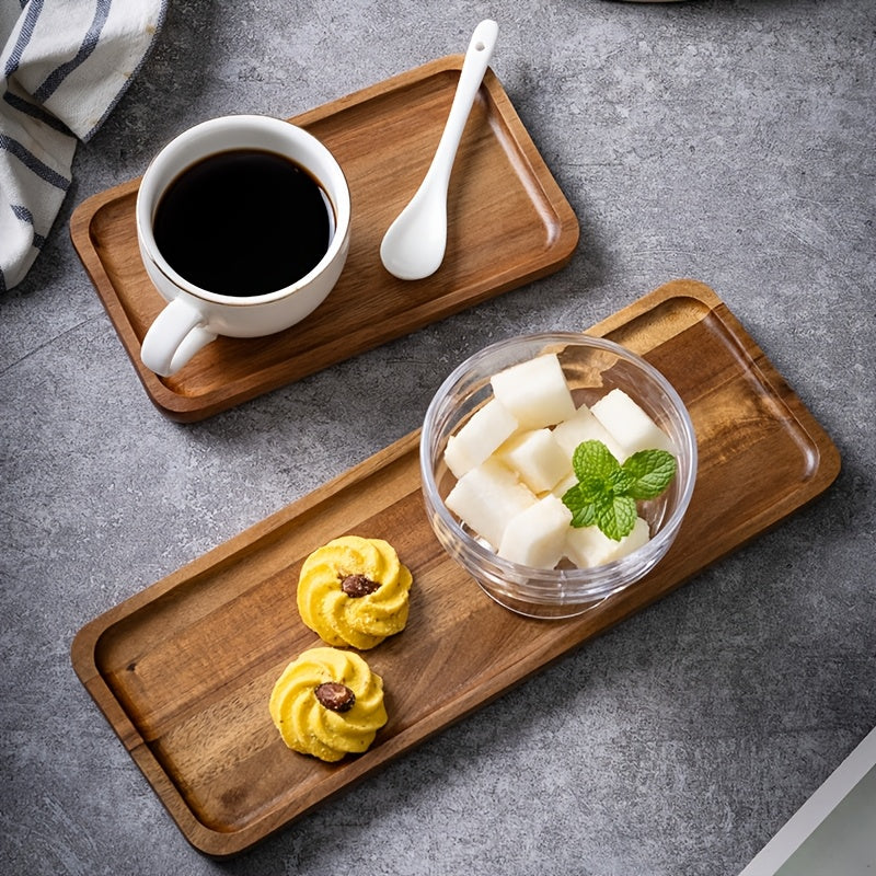 1 Bandeja de Chá em Madeira de Acácia, Bandeja Retangular para Uso Doméstico, Bandeja de Conjunto de Chá em Madeira, Bandeja de Madeira para Frutas, Bolos e Lanches