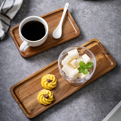 1 Bandeja de Chá em Madeira de Acácia, Bandeja Retangular para Uso Doméstico, Bandeja de Conjunto de Chá em Madeira, Bandeja de Madeira para Frutas, Bolos e Lanches