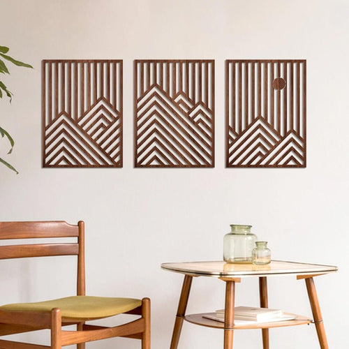 Conjunto de 3 Esculturas de Parede Grandes de Madeira, Modernas, Minimalistas e Retrô - Ripas Horizontais Grossas Adequadas para Decoração de Sala de Estar, Quarto, Escritório - Arte em Painel de Madeira para Aconchego, Fácil Instalação, Destaque Contemporâneo para Casa