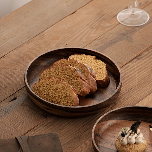 1 unidade de tigela alta de madeira de noz feita à mão, padrão listrado redondo, multifuncional para salada, fruta, pão, sobremesa, armazenamento de joias, decoração nova para casa e restaurante