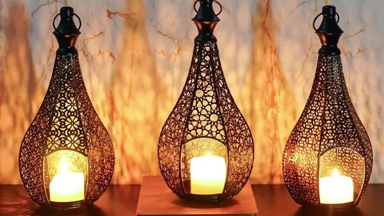 2 Peças de Suportes para Velas Lanterna Marroquina - Elegantes Castiçais de Ferro Forjado com Padrões Intrincados de Treliça, Compatíveis para Decoração de Natal, Diwali, Ramadã, Eid - Lanterna Marroquina Durável para Casa e Jardim (Velas Não Incluídas)