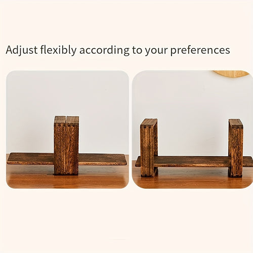 Organizador de Mesa de Madeira Ajustável e Extensível - Prateleira Expansível com Braços e Prateleiras Extensíveis, Suporte para Estante Economizando Espaço para Escritório em Casa, Compatível com Livros, Plantas, Diários, Relógios (Madeira Natural)