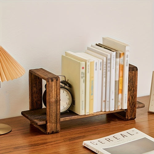 Organizador de Mesa de Madeira Ajustável e Extensível - Prateleira Expansível com Braços e Prateleiras Extensíveis, Suporte para Estante Economizando Espaço para Escritório em Casa, Compatível com Livros, Plantas, Diários, Relógios (Madeira Natural)