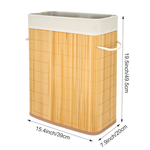 Barrote de Arrumação de Bambu de 40L com Cortina Enrolável, Cestos de Roupa Ideal para Lavandaria, Quarto e Uso de Canto, Organizador de Armário, Arrumação de Quarto