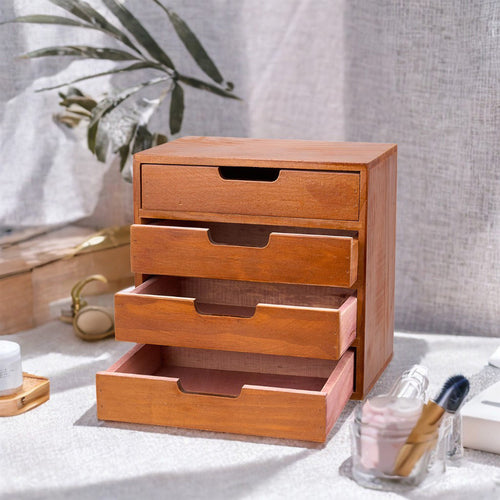 1peça Armário de armazenamento multifuncional de madeira vintage | Organizador de gaveta de mesa com 1-5 camadas para seleção | Perfeito para joias, armazenamento de escritório e quarto | Caixa de exibição tradicional para sala de estar, estudo e escritório