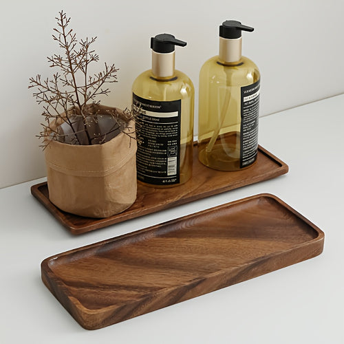 Bandeja Retangular de Nogueira Natural 1 | Prateleira de Armazenamento Retangular Oval Grande de 29,97 cm para Banheiro/Pia, Grão de Madeira Natural Polido, Design Minimalista, Presente de Natal