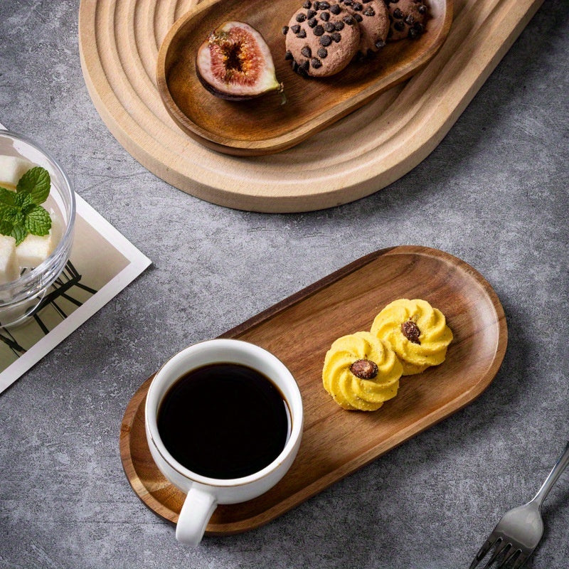 1 Bandeja de Chá em Madeira de Acácia, Bandeja Retangular para Uso Doméstico, Bandeja de Conjunto de Chá em Madeira, Bandeja de Madeira para Frutas, Bolos e Lanches