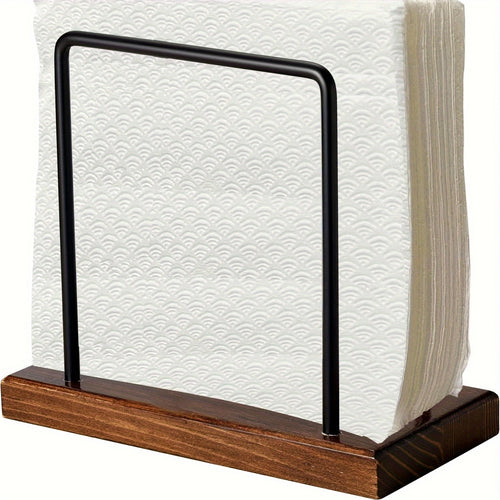 Um Porta Guardanapos de Madeira para a Mesa de Jantar, Adequado para Uso na Cozinha, Que Pode Acomodar Toalhas de Papel e Guardanapos, Apresentando uma Cor Castanha e um Estilo de Casa de Campo