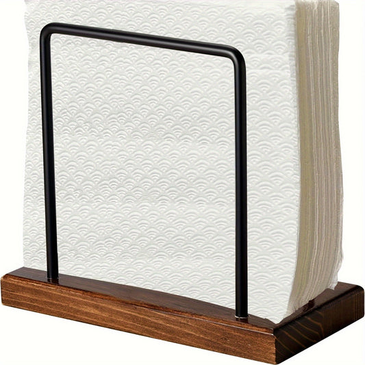 Um Porta Guardanapos de Madeira para a Mesa de Jantar, Adequado para Uso na Cozinha, Que Pode Acomodar Toalhas de Papel e Guardanapos, Apresentando uma Cor Castanha e um Estilo de Casa de Campo