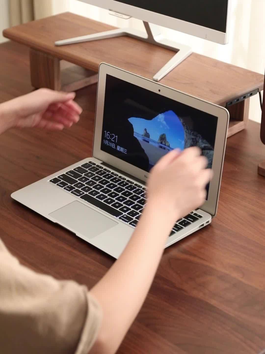 Suporte Ajustável para Laptop em Madeira de Nogueira Compatível com MacBook, Surface, Chromebook e Laptops para Jogos - Suporte Vertical/Desktop para Computador com Base de Nogueira, Leve para Todos os Modelos de Ultrabook