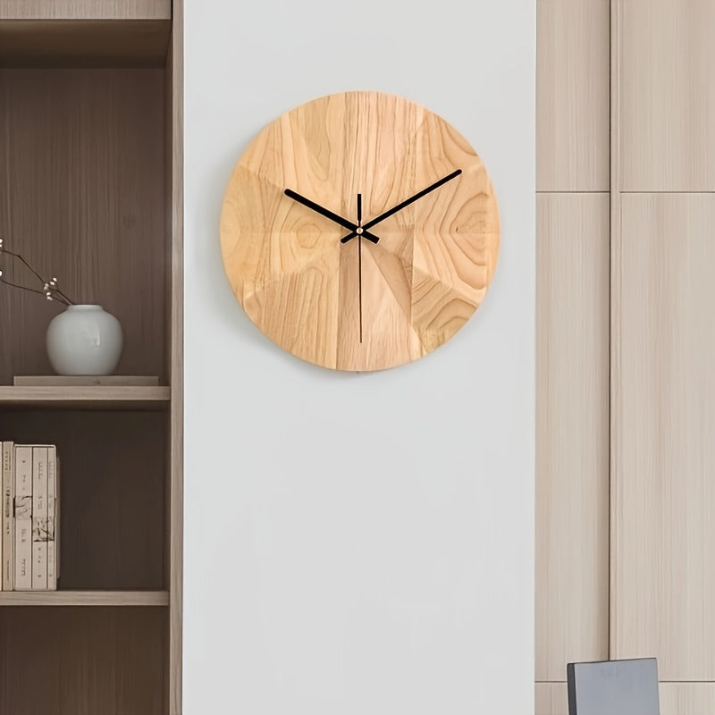 Relógio de parede japonês minimalista de madeira com ponteiros pretos - Silencioso, redondo, operado a pilhas, pilha AA incluída, decoração moderna para sala de estar ou escritório, relógio de escritório | Relógio de parede minimalista | Acabamento em madeira