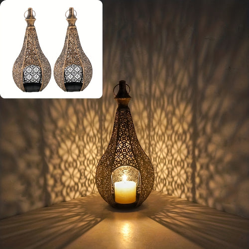 2 Peças de Suportes para Velas Lanterna Marroquina - Elegantes Castiçais de Ferro Forjado com Padrões Intrincados de Treliça, Compatíveis para Decoração de Natal, Diwali, Ramadã, Eid - Lanterna Marroquina Durável para Casa e Jardim (Velas Não Incluídas)