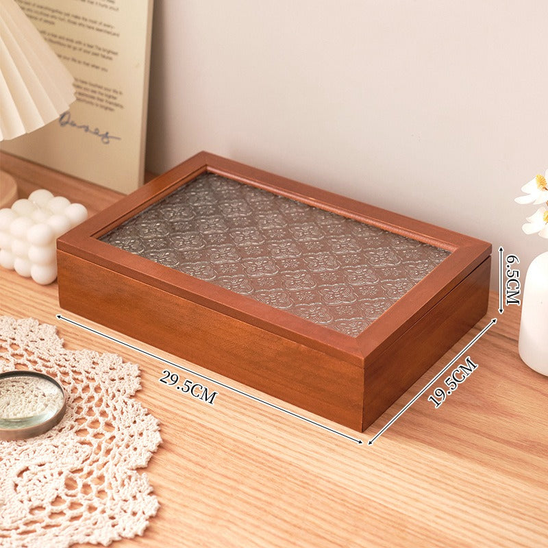 1 peça Caixa de Joias Decorativa Vintage de Madeira Maciça, Caixa de Armazenamento Multiuso para Bugigangas com Tampa de Vidro de Flor de Macieira Silvestre, Organizador de Mesa, Armário, Recipiente para Acessórios Diversos, Caixa de Exibição para Artesanato, Caixas de Presente para Dia dos Namorados e Páscoa, Decoração para Casa e Escritório