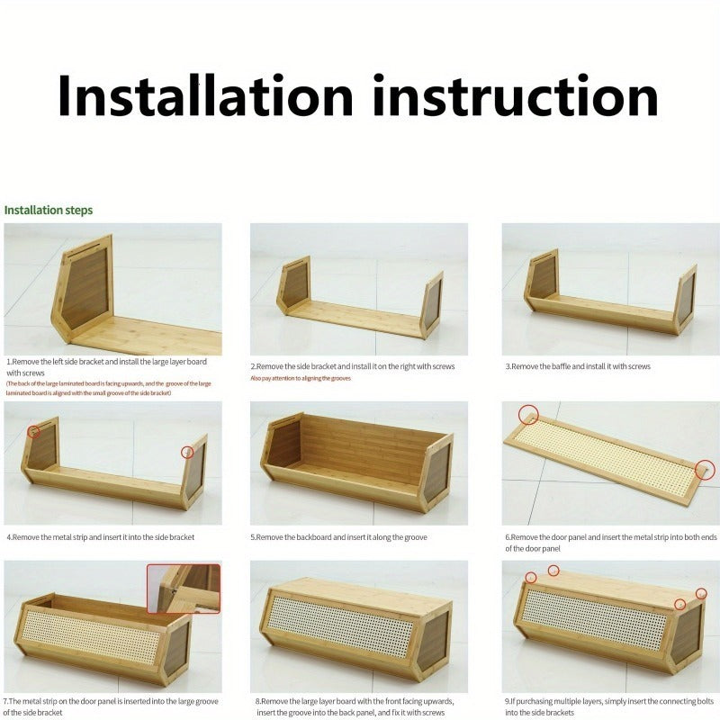 Armário de Armazenamento Clássico Vintage de Bambu Atualizado 2026, Caixa de Armazenamento Empilhável de Grande Capacidade com Porta de Ventilação em Malha, Vários Tamanhos Disponíveis, Ideal para Sala de Estar, Quarto, Escritório e Organização Doméstica, Aumenta a Felicidade, Adequado para Diversos