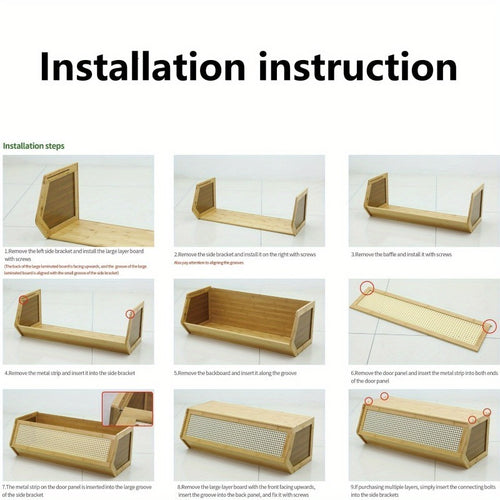 Armário de Armazenamento Clássico Vintage de Bambu Atualizado 2026, Caixa de Armazenamento Empilhável de Grande Capacidade com Porta de Ventilação em Malha, Vários Tamanhos Disponíveis, Ideal para Sala de Estar, Quarto, Escritório e Organização Doméstica, Aumenta a Felicidade, Adequado para Diversos