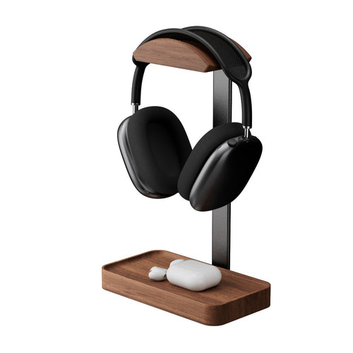 Suporte para Fones de Ouvido em Madeira de Nogueira, Organizador de Mesa, Suporte de Armazenamento para Mesa, Base Antiderrapante, Suporte de Peso Estável, Adequado para a Maioria dos Modelos de Fones de Ouvido, Item Decorativo Charmoso, Ornamento de Mesa de Alta Qualidade, Prateleira de