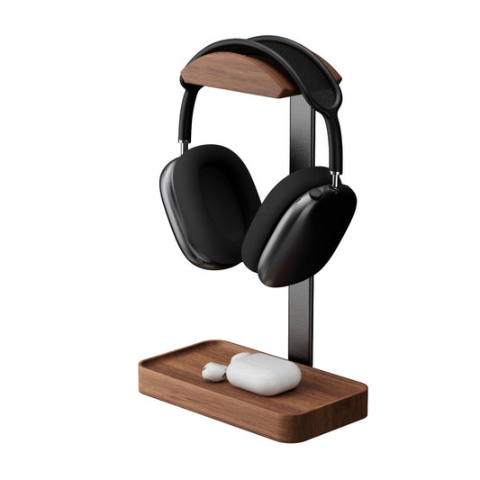 Suporte para Fones de Ouvido em Madeira de Nogueira, Organizador de Mesa, Suporte de Armazenamento para Mesa, Base Antiderrapante, Suporte de Peso Estável, Adequado para a Maioria dos Modelos de Fones de Ouvido, Item Decorativo Charmoso, Ornamento de Mesa de Alta Qualidade, Prateleira de
