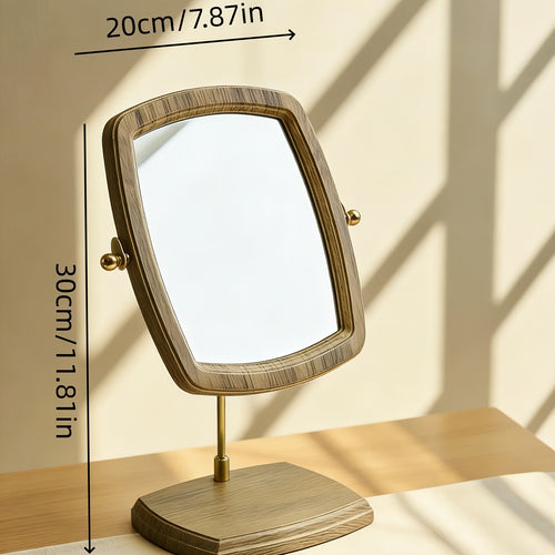 Espelho de Mesa Portátil em Nogueira para Casa e Viagem - Moldura de Madeira com Acabamento Polido, Estilo Vintage/Coreano, Espelho de Toucador Compacto para Cômoda ou Escrivaninha, Luxo Leve