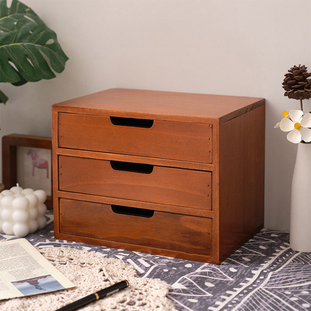 1peça Armário de armazenamento multifuncional de madeira vintage | Organizador de gaveta de mesa com 1-5 camadas para seleção | Perfeito para joias, armazenamento de escritório e quarto | Caixa de exibição tradicional para sala de estar, estudo e escritório