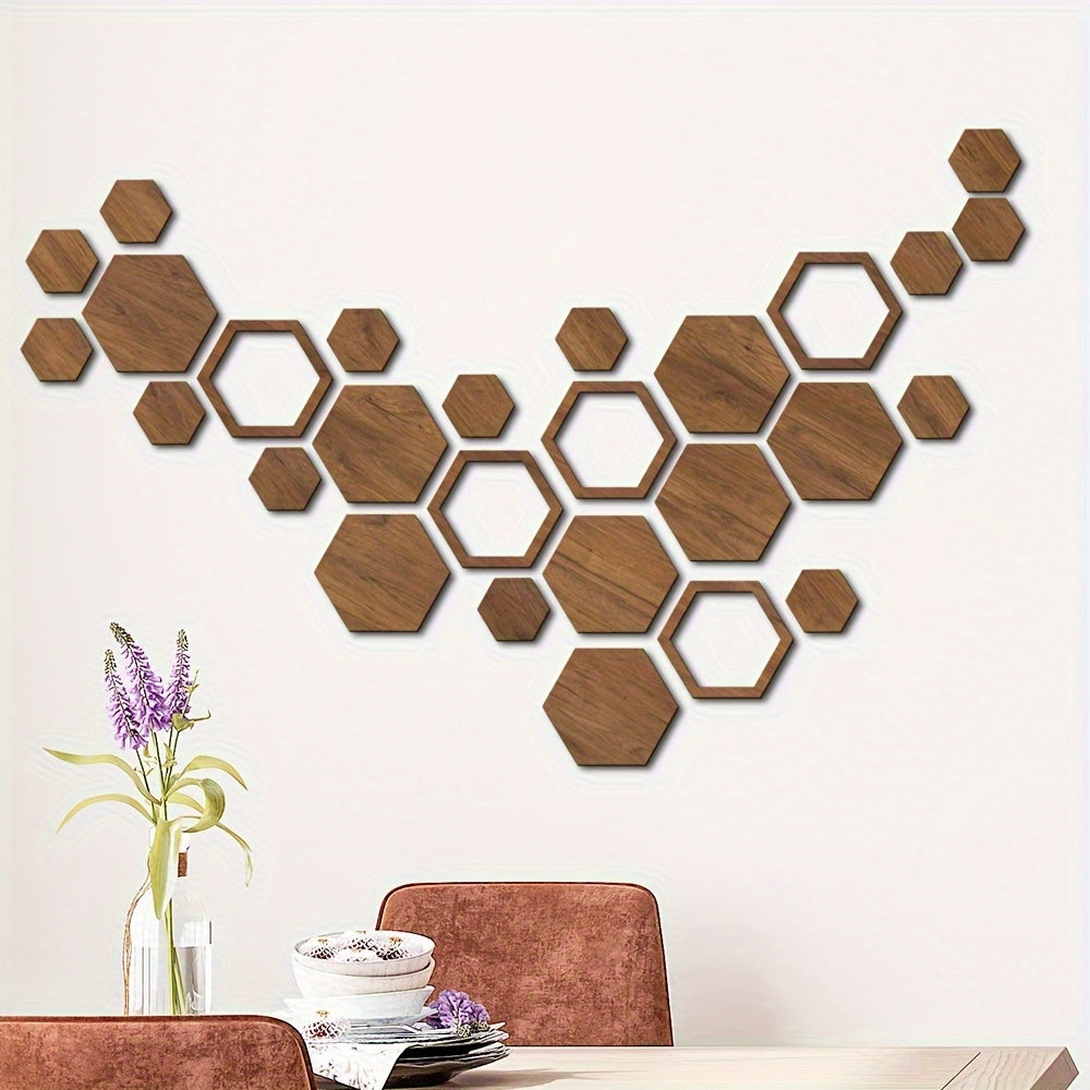 1 Conjunto de Adesivos de Parede Tridimensionais Hexagonais para Decoração de Casa, Placa de Madeira Colorida DIY