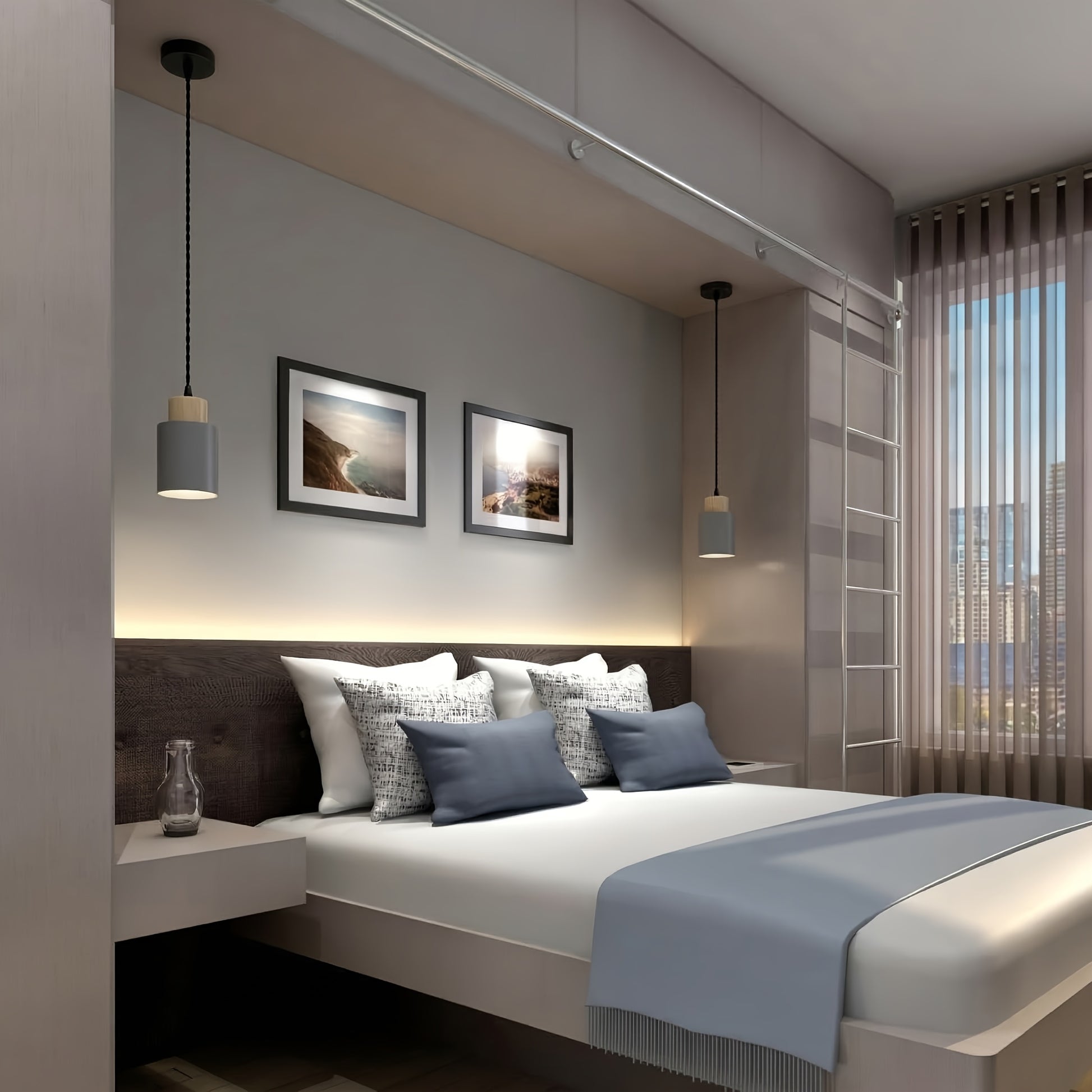 Luminária de Pêndulo Estilo Casa de Campo Moderna, Luminária Preta Fosca, Luminária de Pêndulo Cilíndrica de Metal e Madeira com Veios Vintage, Altura Ajustável, Base E27, Luminária Suspensa Elegante Adequada para Cozinha, Mesa de Jantar, Quarto, Lâmpada Não Inclusa