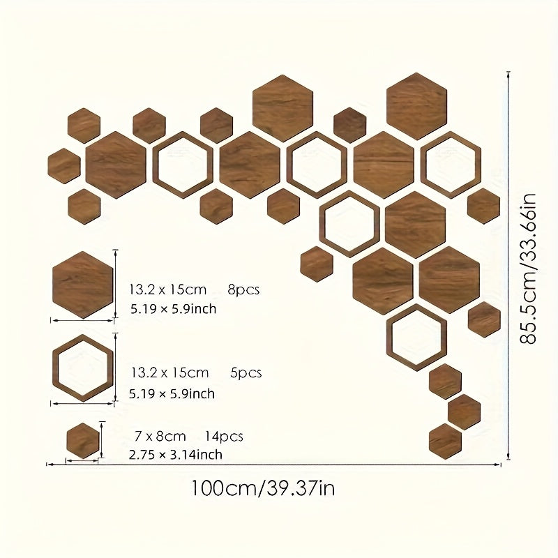 1 Conjunto de Adesivos de Parede Tridimensionais Hexagonais para Decoração de Casa, Placa de Madeira Colorida DIY
