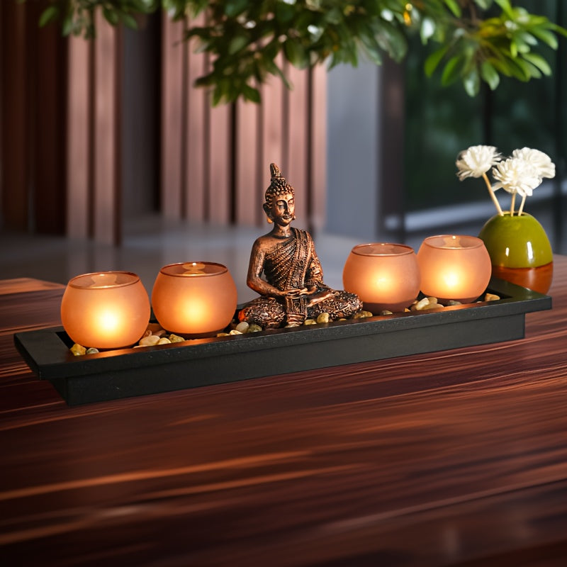 1pc Porta-Velas Zen de Madeira, Porta-Velas Festivo para Decoração de Secretária, Ornamento de Ramadão, Decoração de Ambiente Festivo para Porta-Velas de Secretária de Escritório, Velas Não Incluídas