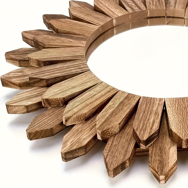 Espelho de Maquiagem Montado na Parede com Girassol Chique - Moldura Redonda de Madeira, Leve & Não Precisa de Energia - Perfeito para Decoração de Casa