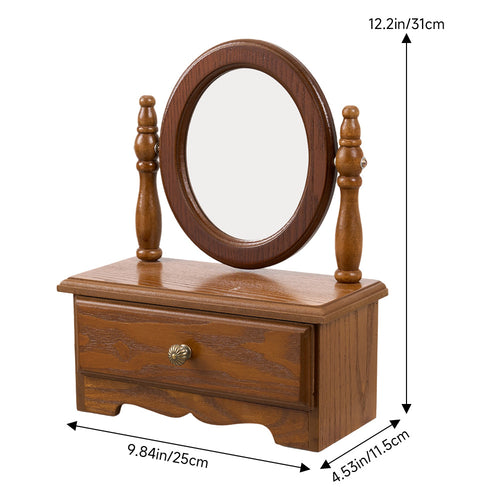 Espelho de Toucador de Madeira com Gavetas, Espelho de Maquiagem Vintage para Quarto, Caixa de Joias Multifuncional com Armazenamento, Caixa de Joias Ajustável para Mesa ou Piso, Ideal para Toucador de Quarto e Decoração de Casa