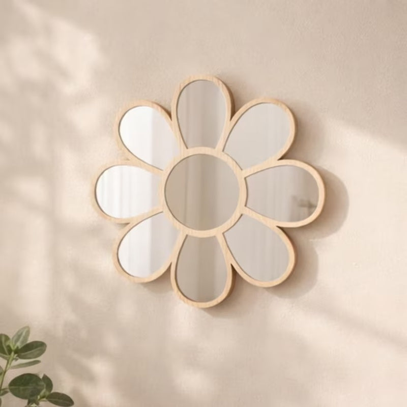 Espelho de Madeira Margarida Estilo Nórdico Ins para Decoração de Casa, Espelho de Fundo para Quarto de Meninos e Meninas, Espelho de Fundo Boêmio para Hotel, Espelho de Decoração de Festival