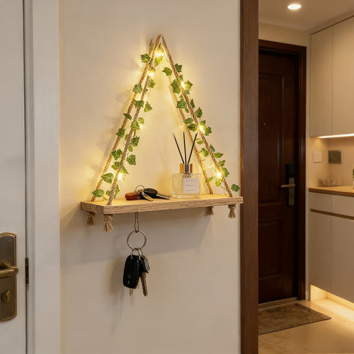 Prateleira Flutuante com Fita LED, Prateleira Flutuante com Fita LED, Prateleira de Parede, Prateleira de Exibição de Madeira com Cordão de Luz de Videira Falsa, Prateleira de Armazenamento Montada na Parede, Painel de Exibição de Luz Ambiente Decorativa para Quarto, Hall de Entrada, Sala de Estar (Tamanho da Placa de Madeira 29.97X14.99cm Thi