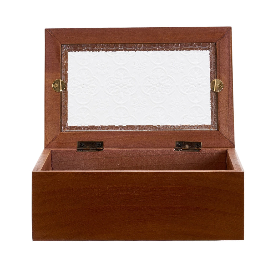 1 peça Caixa de Joias Decorativa Vintage de Madeira Maciça, Caixa de Armazenamento Multiuso para Bugigangas com Tampa de Vidro de Flor de Macieira Silvestre, Organizador de Mesa, Armário, Recipiente para Acessórios Diversos, Caixa de Exibição para Artesanato, Caixas de Presente para Dia dos Namorados e Páscoa, Decoração para Casa e Escritório