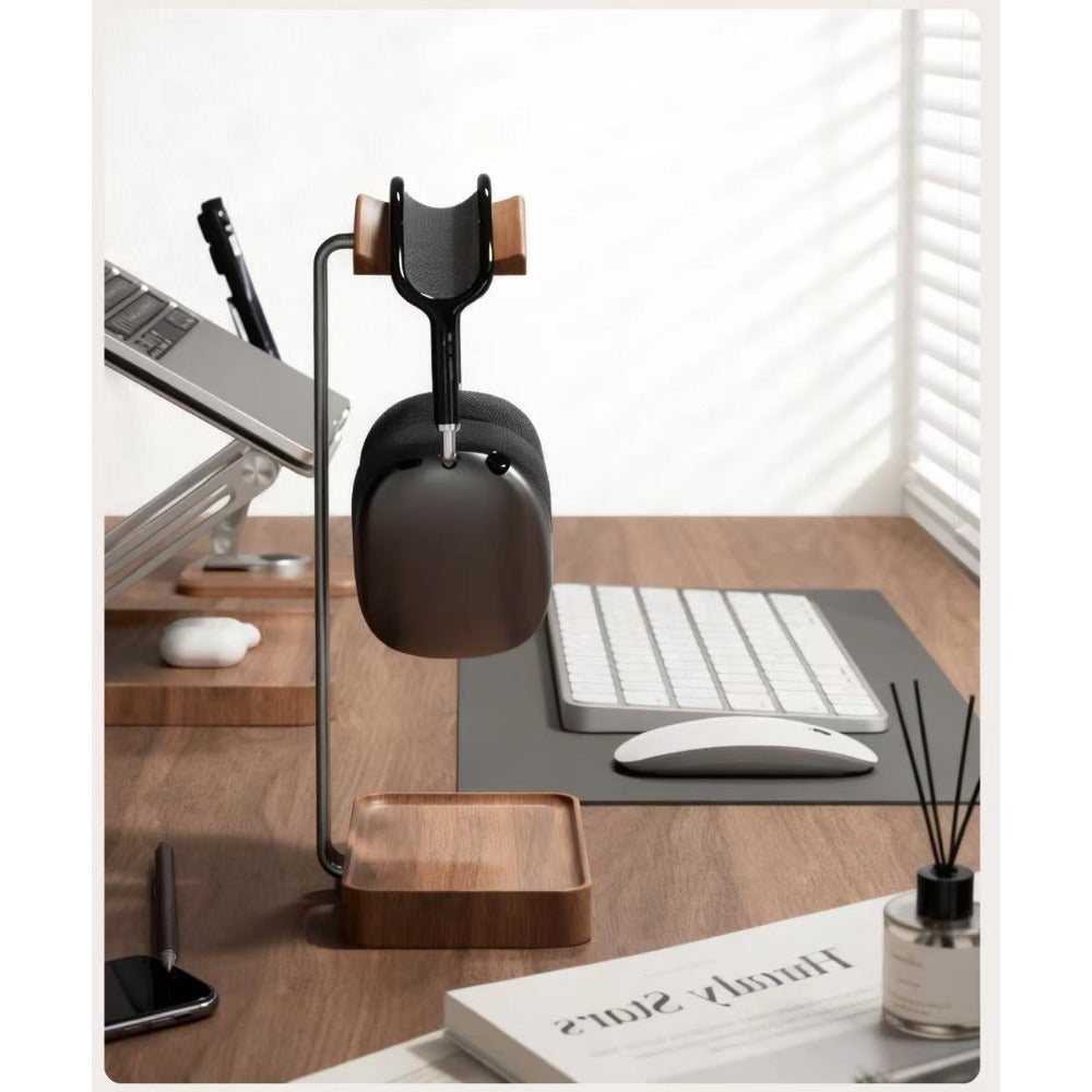 Suporte para Fones de Ouvido em Madeira de Nogueira, Organizador de Mesa, Suporte de Armazenamento para Mesa, Base Antiderrapante, Suporte de Peso Estável, Adequado para a Maioria dos Modelos de Fones de Ouvido, Item Decorativo Charmoso, Ornamento de Mesa de Alta Qualidade, Prateleira de