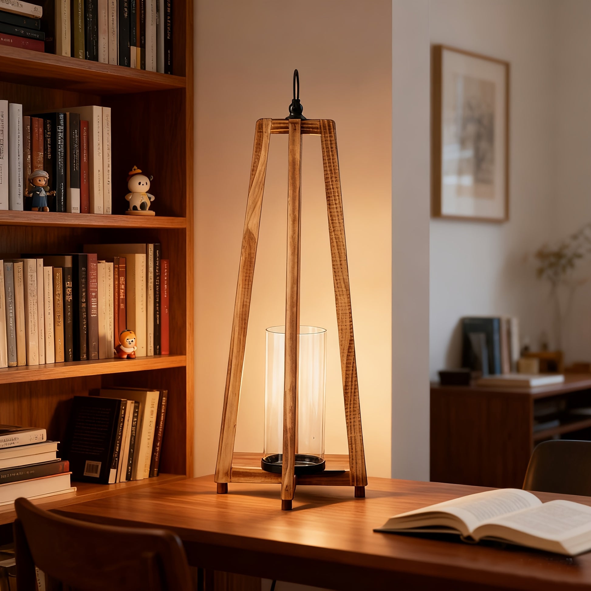 Suporte de Vela Vintage em Madeira em Forma de A - Suporte de Luz de Mesa Dupla Face para Casamentos, Festas, Natal & Páscoa - Centro de Mesa Rústico com Textura de Madeira Envelhecida e Compatibilidade com Velas (Não Necessário)