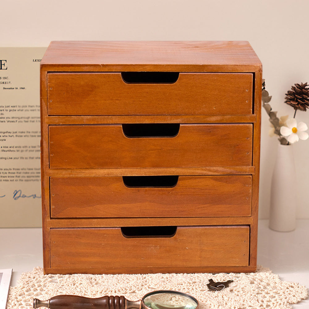 1peça Armário de armazenamento multifuncional de madeira vintage | Organizador de gaveta de mesa com 1-5 camadas para seleção | Perfeito para joias, armazenamento de escritório e quarto | Caixa de exibição tradicional para sala de estar, estudo e escritório