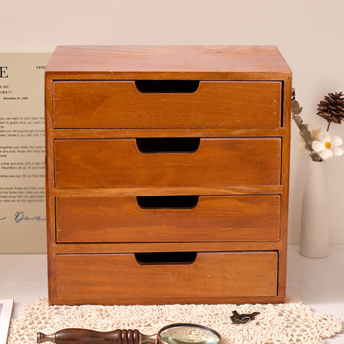 1peça Armário de armazenamento multifuncional de madeira vintage | Organizador de gaveta de mesa com 1-5 camadas para seleção | Perfeito para joias, armazenamento de escritório e quarto | Caixa de exibição tradicional para sala de estar, estudo e escritório